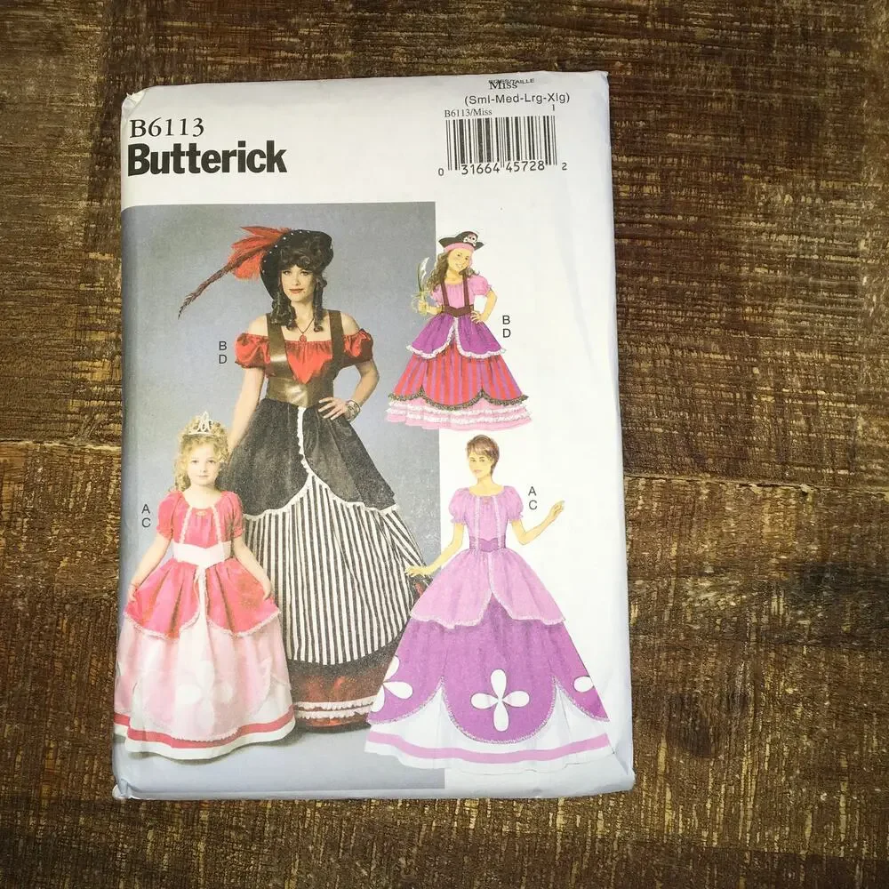 Butterick Sewing Pattern B6113 Costume Ren Faire Pirate Mardi Gras 8-22 UNCUT